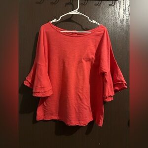Vineyard Vines Coral Ruffle Sleeve Blouse